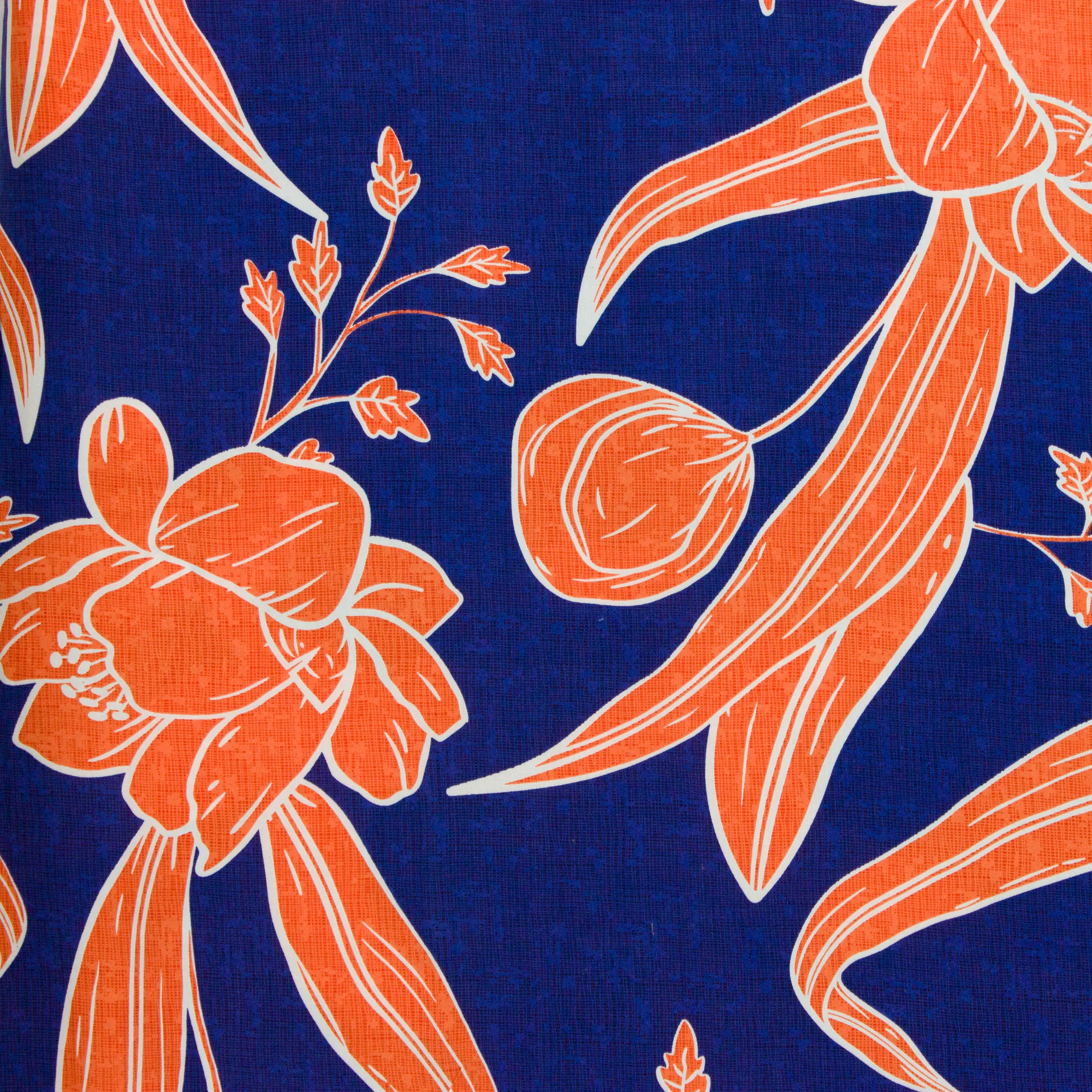 Viscose donkerblauw met oranje bloemen